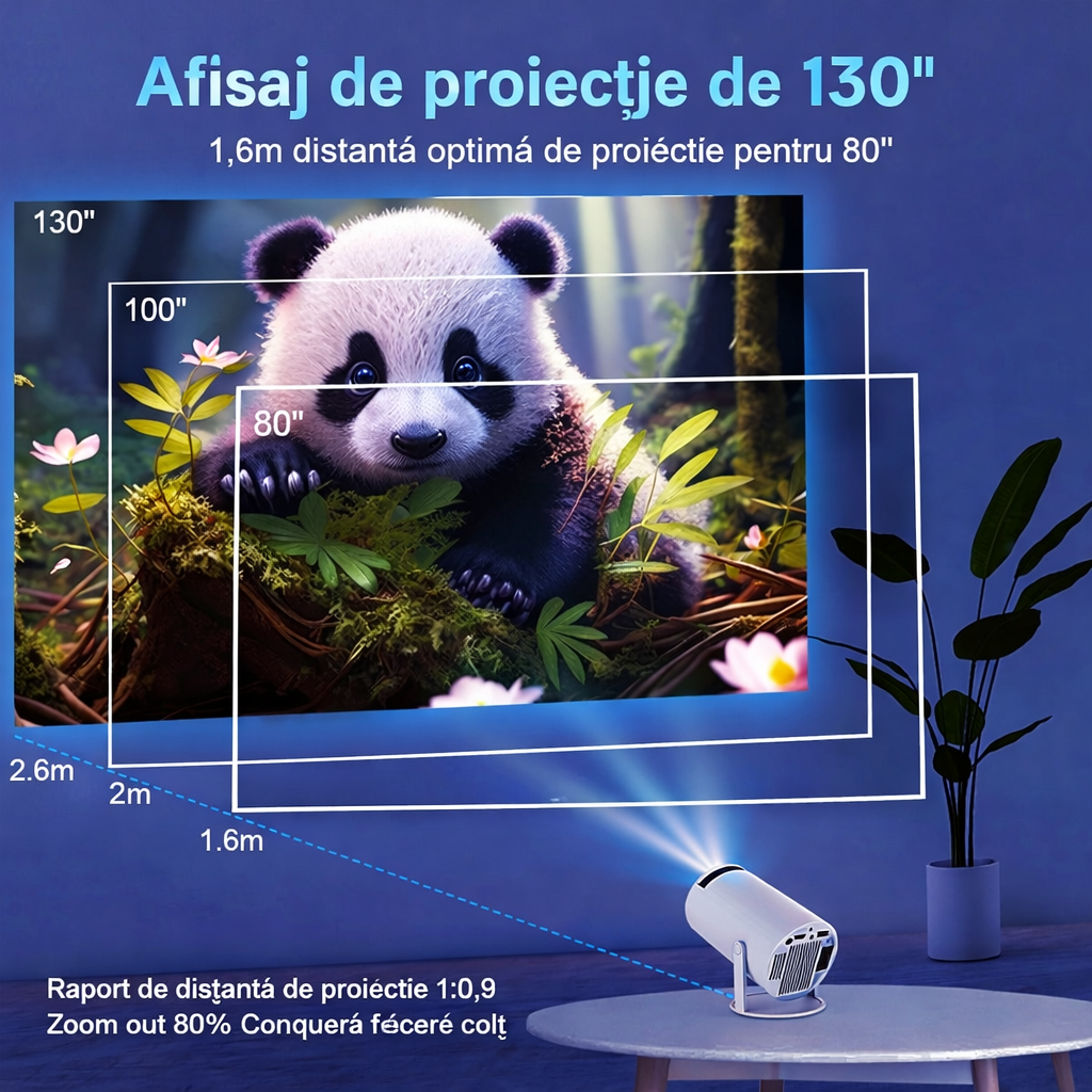 Kopac™ ORIGINAL Video Proiector Portabil Smart 4K Ultra HDWiFi6, Autofocus + 2 ANI GARANTIE 
