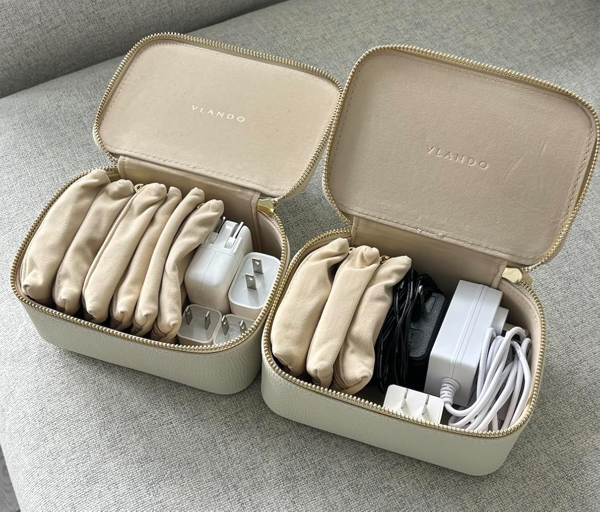 Organizator Elegant Alb Vlando din Piele PU pentru Bijuterii