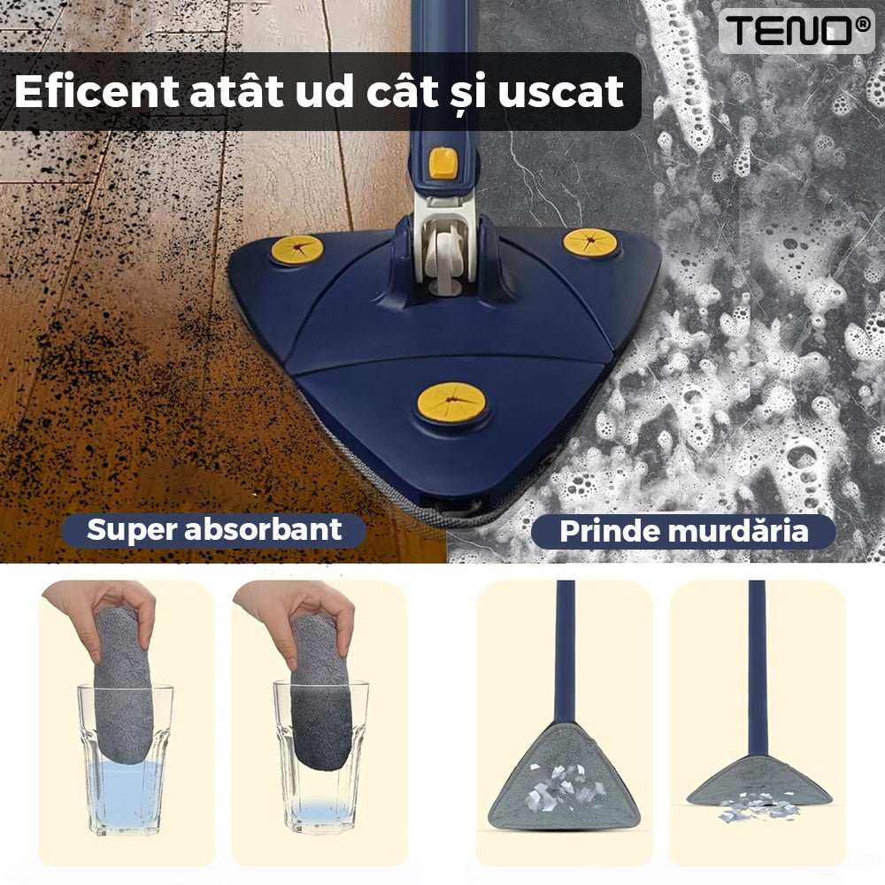 Kopac™ Mop Triunghiular Rotativ 360° cu Stoarcere, Laveta Microfibra, curatare usoara, Albastru