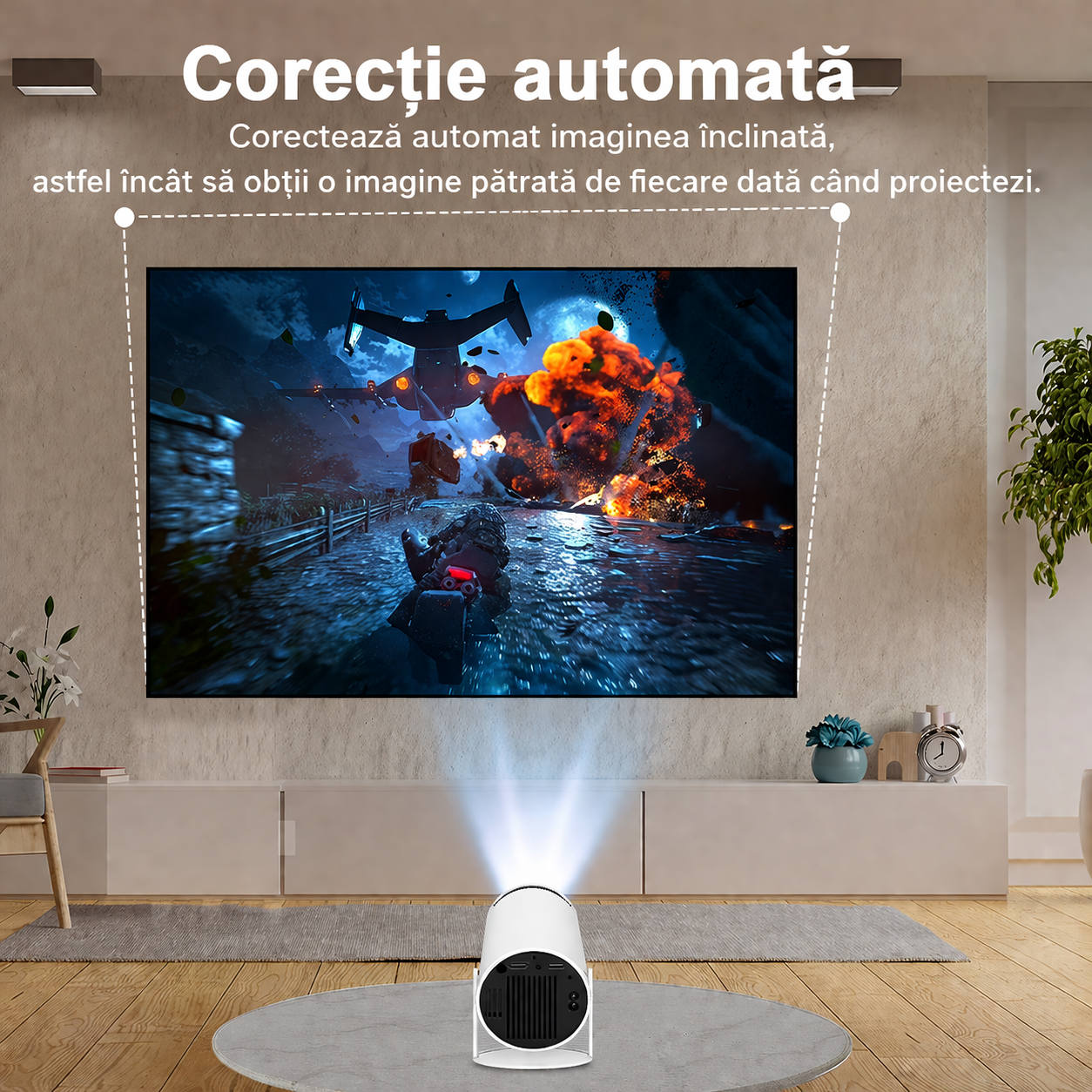 Kopac™ ORIGINAL Video Proiector Portabil Smart 4K Ultra HDWiFi6, Autofocus + 2 ANI GARANTIE 