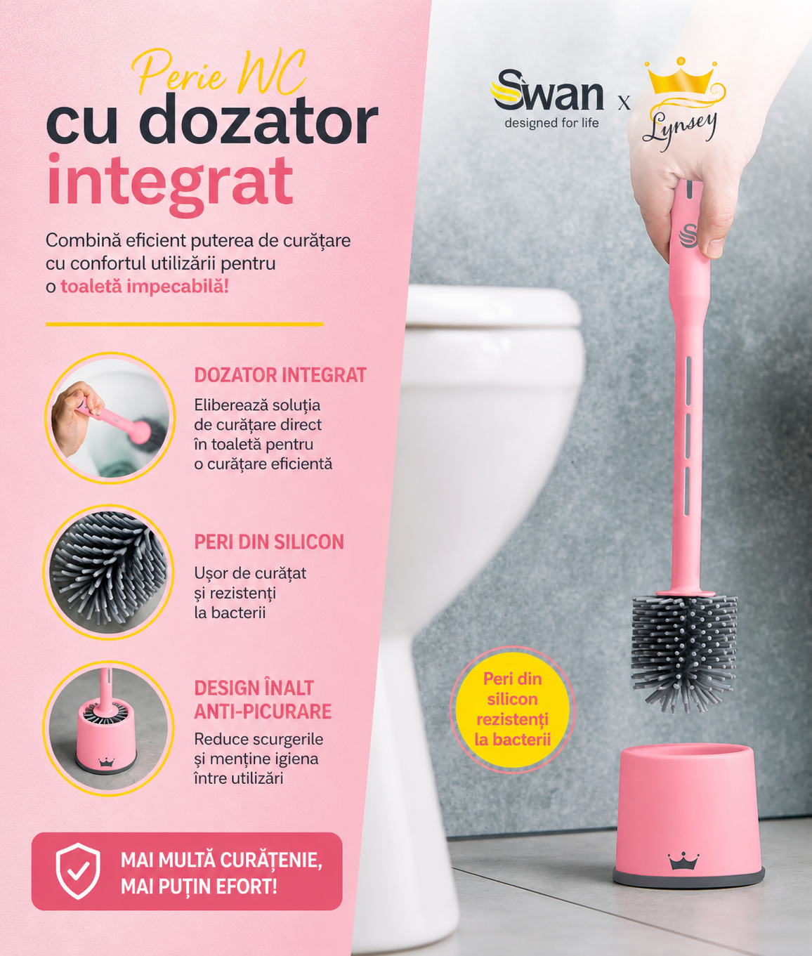 Kopac™ Perie de toaleta PRO cu dozator de detergent cu suport