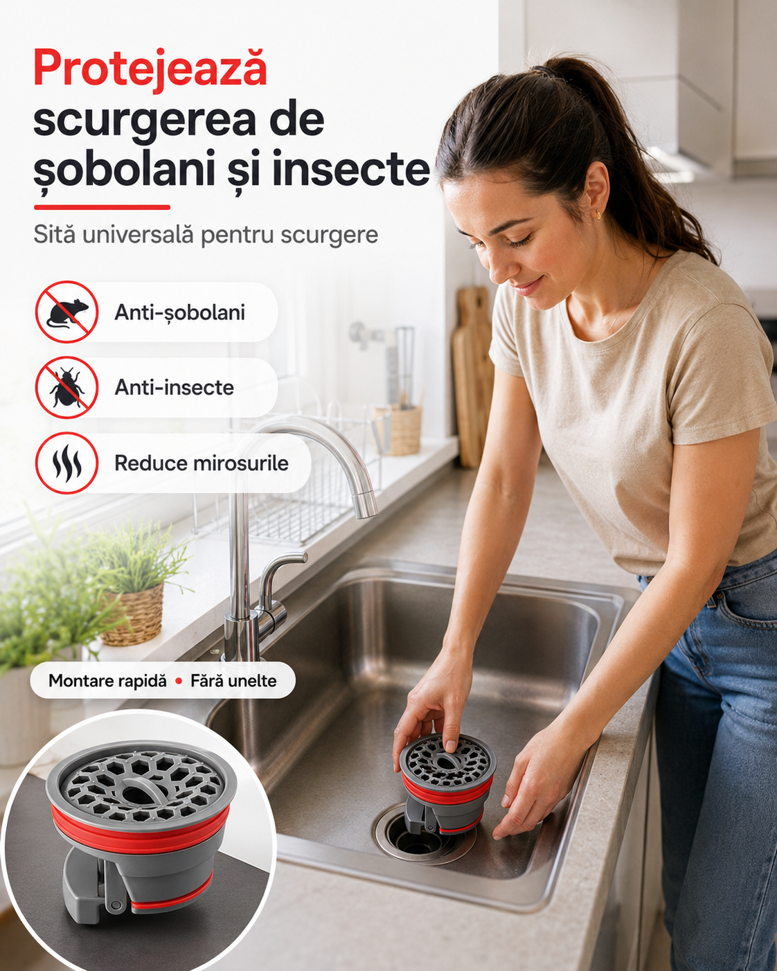 Sită Anti-Șobolani pentru Scurgere – Anti-Miros și Anti-Insecte