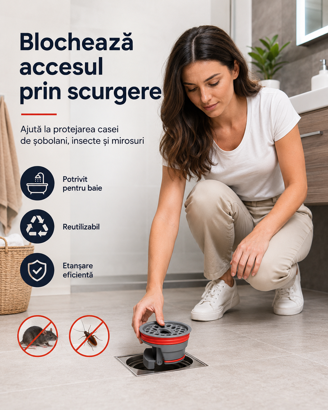 Sită Anti-Șobolani pentru Scurgere – Anti-Miros și Anti-Insecte