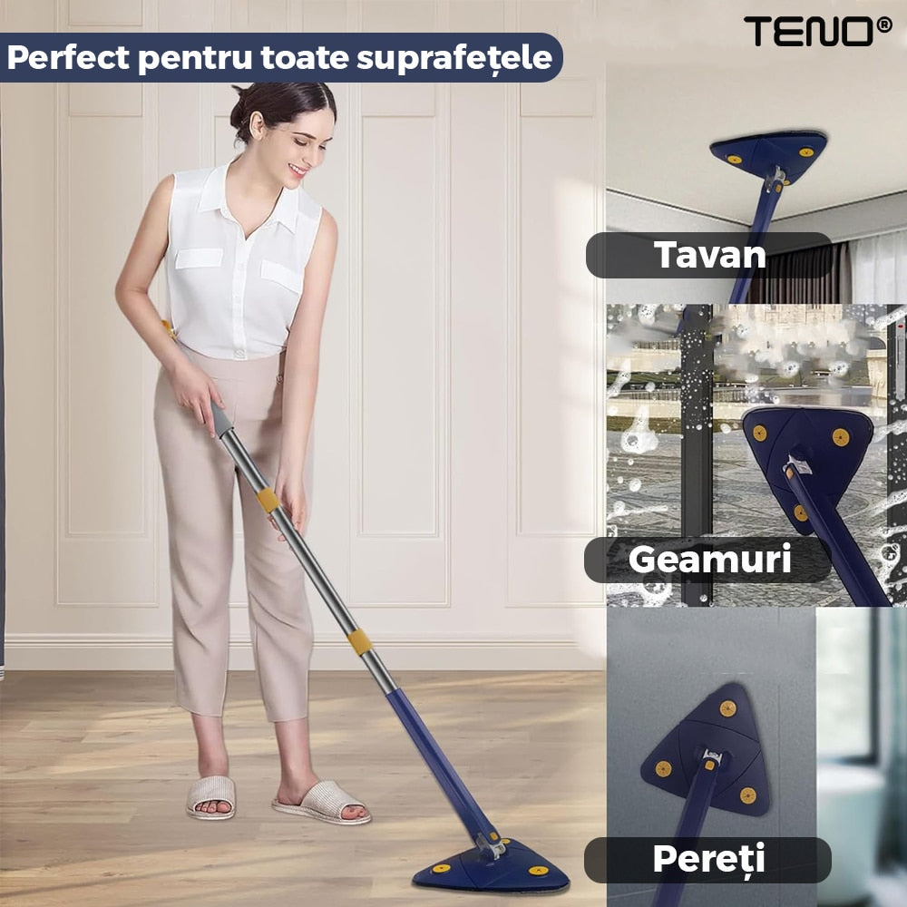 Kopac™ Mop Triunghiular Rotativ 360° cu Stoarcere, Laveta Microfibra, curatare usoara, Albastru