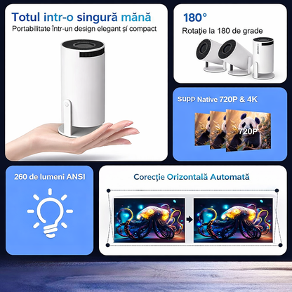 Kopac™ ORIGINAL Video Proiector Portabil Smart 4K Ultra HDWiFi6, Autofocus + 2 ANI GARANTIE 