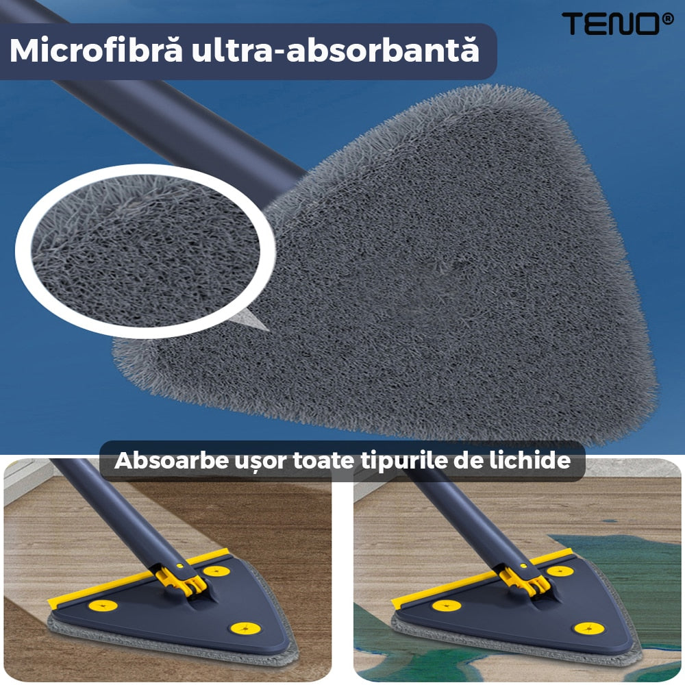 Kopac™ Mop Triunghiular Rotativ 360° cu Stoarcere, Laveta Microfibra, curatare usoara, Albastru