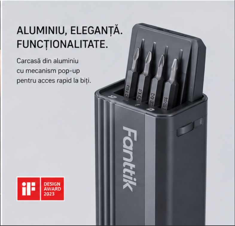 Set surubelnita electrica/manuala Fanttik E1 Max, 200rpm, 50 capete interschimbabile, 350mAh, USB-C, Gri
