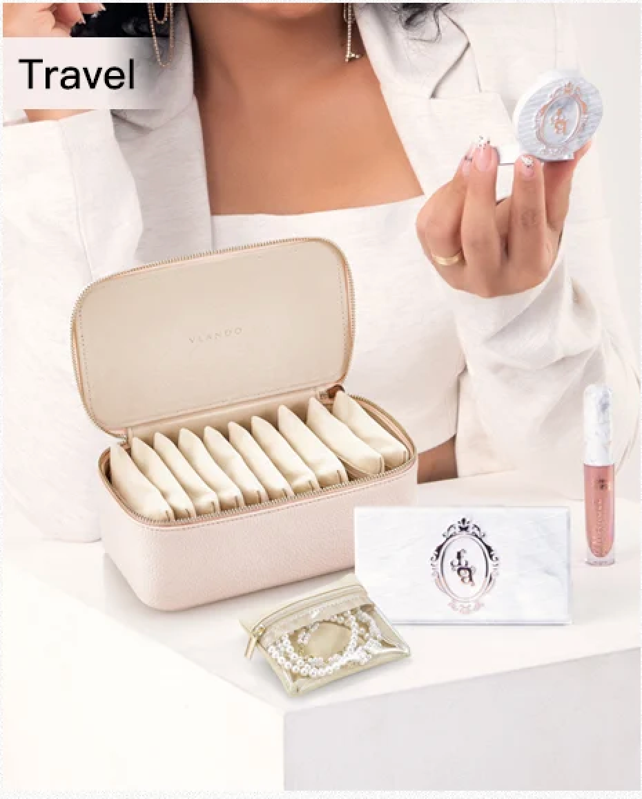 Organizator Elegant Alb Vlando din Piele PU pentru Bijuterii