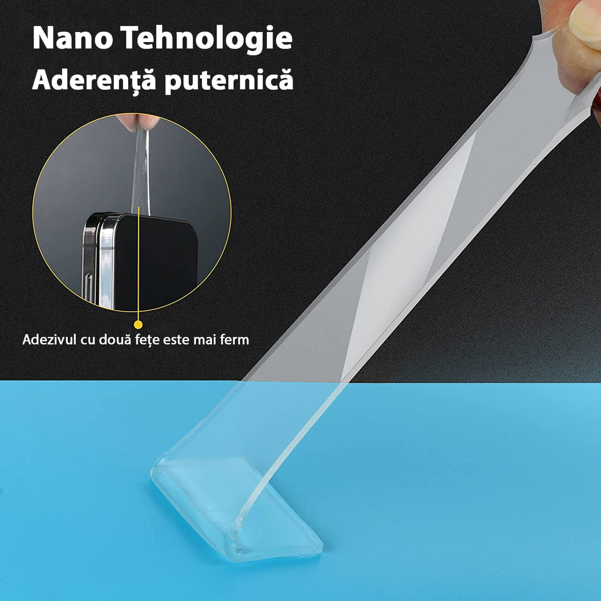 Kopac™ Banda dublu adeziva rezistenta la apa, siliconica, transparenta, latime 3 cm, lungime 3 metri