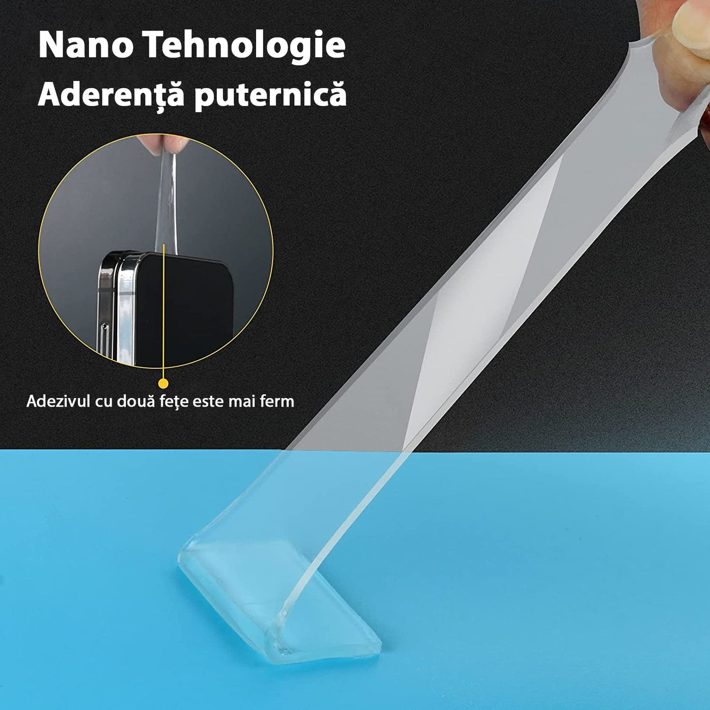 Kopac™ Banda dublu adeziva rezistenta la apa, siliconica, transparenta, latime 3 cm, lungime 3 metri