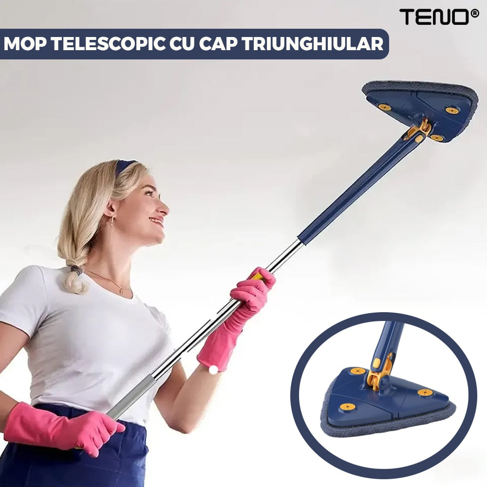 Kopac™ Mop Triunghiular Rotativ 360° cu Stoarcere, Laveta Microfibra, curatare usoara, Albastru