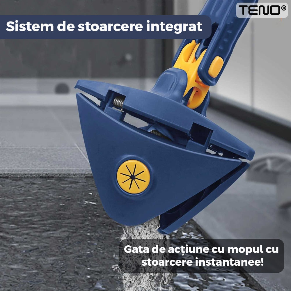 Kopac™ Mop Triunghiular Rotativ 360° cu Stoarcere, Laveta Microfibra, curatare usoara, Albastru 