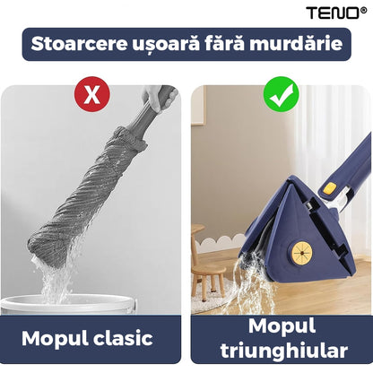 Kopac™ Mop Triunghiular Rotativ 360° cu Stoarcere, Laveta Microfibra, curatare usoara, Albastru 