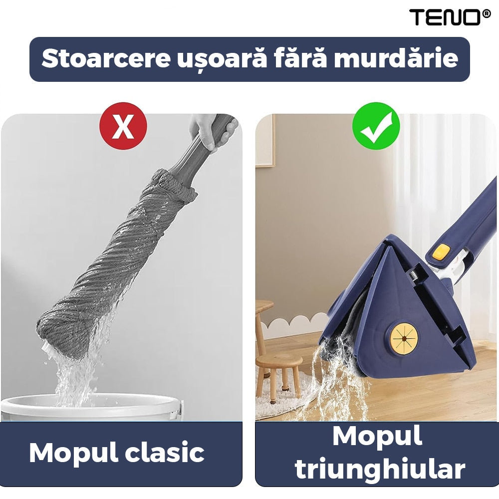 Kopac™ Mop Triunghiular Rotativ 360° cu Stoarcere, Laveta Microfibra, curatare usoara, Albastru