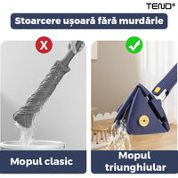 Thumbnail for Kopac™ Mop Triunghiular Rotativ 360° cu Stoarcere, Laveta Microfibra, curatare usoara, Albastru