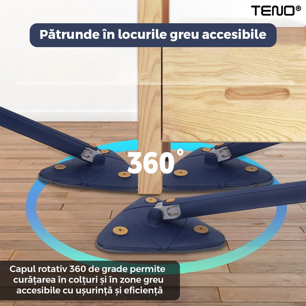 Kopac™ Mop Triunghiular Rotativ 360° cu Stoarcere, Laveta Microfibra, curatare usoara, Albastru